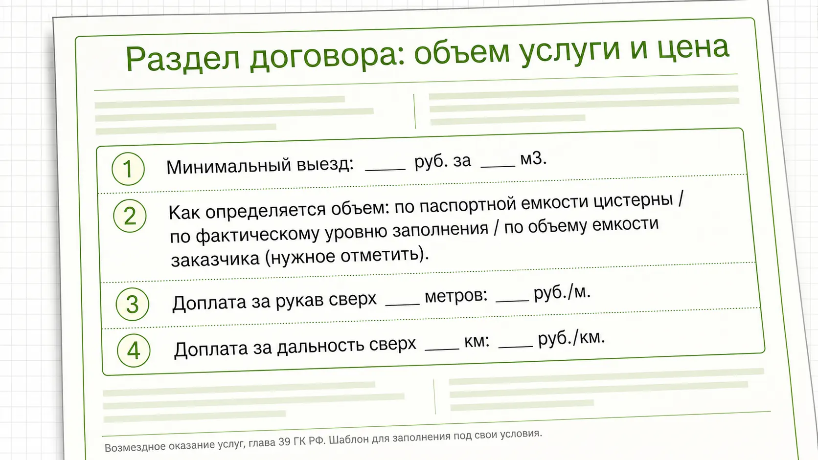 Раздел договора про объем услуги и порядок расчета цены