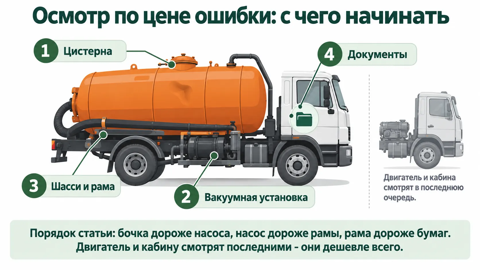 Четыре зоны осмотра ассенизаторской машины перед покупкой