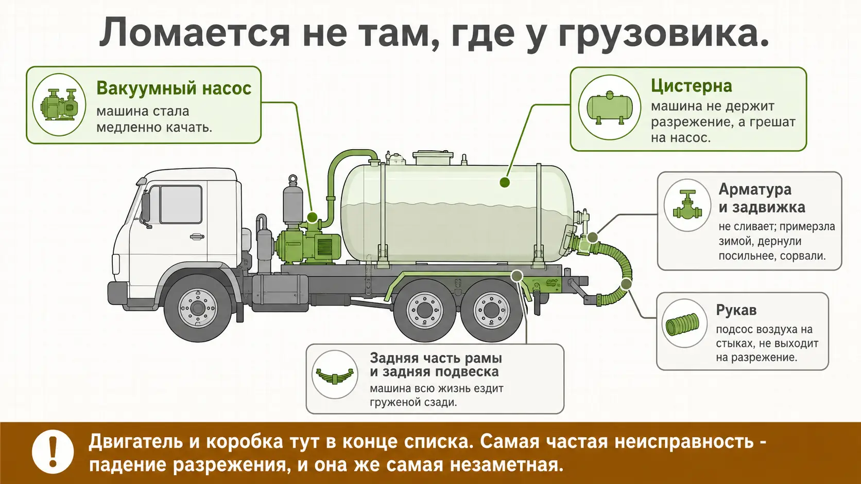 Узлы ассенизаторской машины и типичные симптомы неисправностей