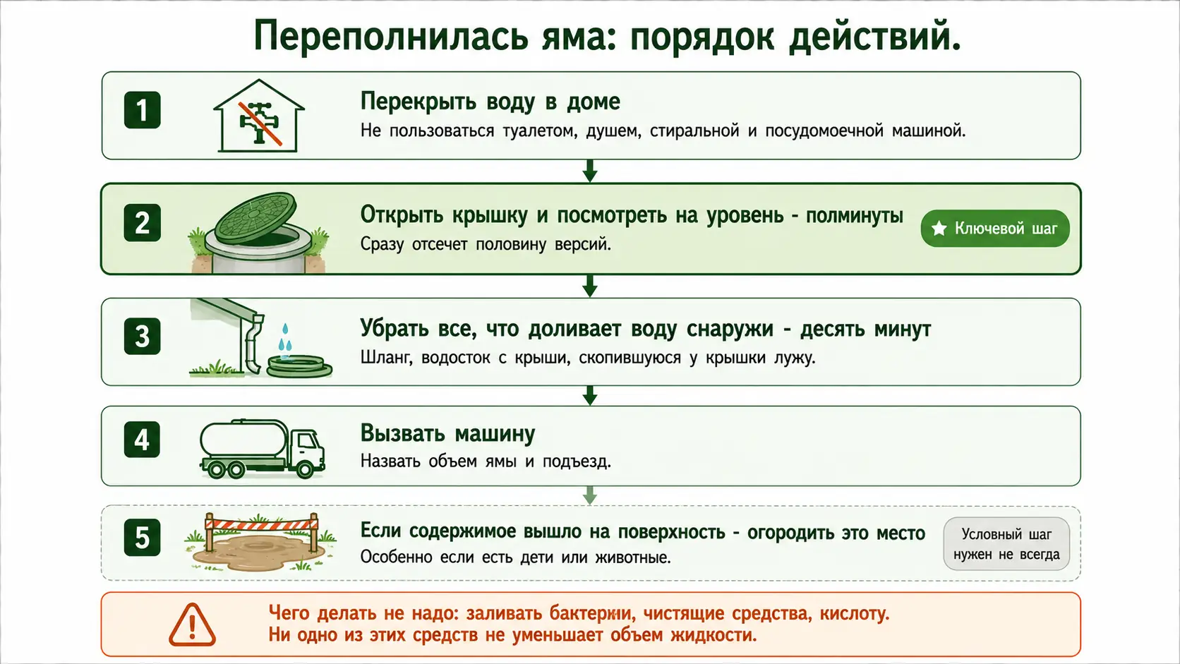 Что делать по шагам, когда выгребная яма переполнилась