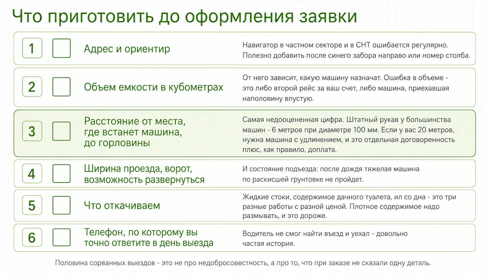 Что приготовить до оформления заявки на откачку